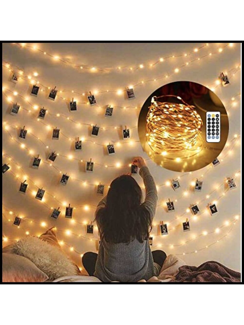 100 LED Warm White Fairy Lights USB 33ft Remote Timer Indoor Outdoor Decor